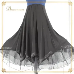 社交ダンス 衣装 スタンダード スカート レッスンウェア 女性用 レディース オールシーズン 黒 ラインストーン ブラック系 シンプル 練習着 モノトーン 高品質 エレガント ダンス用ウエア 軽量 フリル付き 可愛い 大人可愛い フルスカート おしゃれ