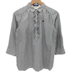 バーバリーブルーレーベル BURBERRY BLUE LABEL ロゴ刺繍 ストライプ フリル 七分袖 ブラウス レディース  36