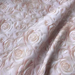1㍍長薄らピンク色の綿シーチング立体バラのプリント生地ハギレ布