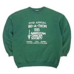 American Cancer Society 90s 90年代 ロゴプリント クルーネック 長袖 アメリカ癌協会 珍品 USA ヴィンテージ アメリカ 古着 メンズ スウェット トレーナー グリーン 緑 XL相当【中古】