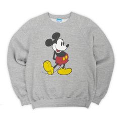ディズニー Disney 80s 80年代 Mickey Mouse ミッキーマウス キャラクタープリント 定番 MADE IN USA アメリカ製 ヴィンテージ 古着 メンズ スウェット トレーナー 霜降りグレー L【中古】
