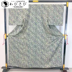小紋 唐草模様 葡萄 暈しの斜め模様 深川鼠色 ガード加工 縮緬 K-4571