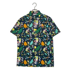 中古 メンズ フィラゴルフ FILA GOLF 半袖ポロシャツ M 紺×マルチカラー ネイビー 総柄