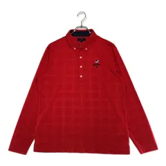 中古 メンズ キャロウェイ Callaway 長袖ポロシャツ LL 赤 レッド ボタンダウン チェック柄