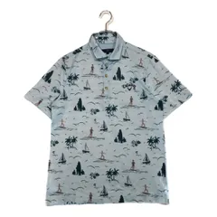 中古 メンズ キャロウェイ Callaway 半袖ポロシャツ L 水色 青系 総柄