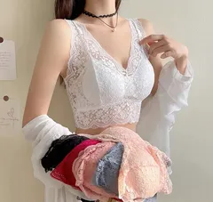 レース ブラトップ 深V セクシー 美胸 ノンワイヤー パッド付き レディース