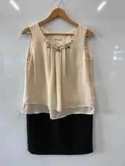 ピB37⚫︎OPAQE.CLIP⚫︎オペークドットクリップ⚫︎ワンピース⚫︎ひざ丈⚫︎ノースリーブ⚫︎ドッキング⚫︎ビーズ⚫︎size M⚫︎ベージュ×黒