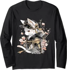 送料無料 100%コットン　面白い　日本美術 猫 忍者 浮世絵 アニメ風 侍猫 長袖Tシャツ メンズ  レディース　かわいい　ユーモア　パロディ 柔らかい肌触り オシャレ 快適 丸襟 軽い  服 通勤 部屋着  春秋