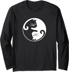 送料無料 　100%コットン　面白い　猫の陰陽相互接続 長袖Tシャツ メンズ  レディース　かわいい　ユーモア　パロディ 柔らかい肌触り オシャレ 快適 丸襟 軽い  服 通勤 部屋着  春秋