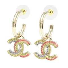 シャネル ココマーク ラインストーン フープ ピアス マルチカラー ピンク ブルー イエロー ゴールド AB9875 箱付 CHANEL（新品・未使用品）