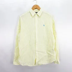 ポロ ラルフローレン POLO RALPH LAUREN シャツ 長袖 ストライプ 麻 リネン ロゴ M イエロー×ホワイト ※EKM