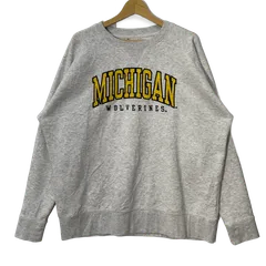 Champion チャンピオン MICHIGAN カレッジ刺繍 AUTHENTIC ATHLETIC WEAR スウェット トレーナー 長袖 フロント刺繍 オーバーサイズ ビックシルエット BANGLADESH製 XLサイズ グレー