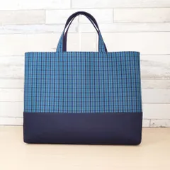 ファミリア風 ブルーグリーンチェック×ネイビー タータンチェック 持ち手切替 マチありレッスンバッグ お稽古バッグ 手提げ 男の子 女の子 入園入学グッズ 通学バッグ 絵本バッグ ハンドメイドバッグ
