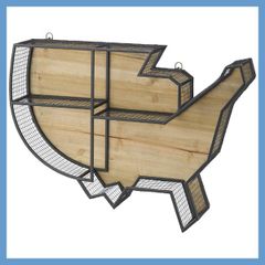 スチールと天然木（杉）のウォールラック（アメリカシルエット）「W74×D15.5×H52cm」No.591