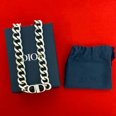 極 美品 箱 袋付き Christian Dior ディオール CD アイコン チェーン リンク ネックレス メタル ペンダント アクセサリー シルバー 43608