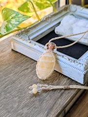 ☆イエローカルサイト・カルサイト☆マクラメ編みネックレス 469・マクラメネックレス