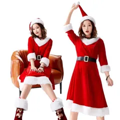 サンタ コスプレ レディース v襟 セクシー 可愛い 長袖 ワンピース クリスマス 衣装 赤 サンタクロース 仮装 サンタコスチューム 演出服 イベント パーティー 舞台 新年会 文化祭