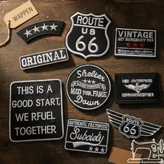 11161★ビンテージ風英字ロゴアイロン刺繍ワッペン9枚