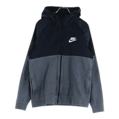 NIKE (ナイキ) ロゴプリント 切り替え ジップアップスウェットパーカー フーディー ブラック/グレー