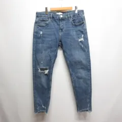ザラマン ZARA MAN ダメージ加工 クラッシュ デニム パンツ ジーンズ 44 ブルー ボタンフライ カットオフ