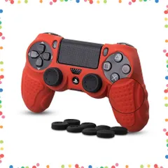 【在庫セール】簡単装着【アシストキャップ 耐衝撃 保護カバー コントローラー対応 8個付き】(レッド) プレイステーション4 CHINFAI スキンケース ソフト シリコン素材 カバー コントローラー ps4