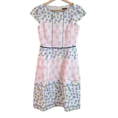 TOCCA(トッカ) ワンピース サイズ0 XS レディース - アイボリー×ピンク×マルチ クルーネック/半袖/ひざ丈/花柄/刺繍