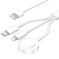 【数量限定】置くだけ 8/7/6/SE/5/4/3/2/1全シリーズ対応 幅広い互換性Series 急速充電 同時充電対応 機器 WatchとphoneとType-C USBコネクタ 磁気充電 3in1 持ち運び便利(ホワイト) ケーブル 充電 Watch a