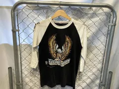 80s HARLEY DAVIDSON ハーレーダビッドソン 両面イーグル ラグラン 長袖Tシャツ ブラック×ホワイト 