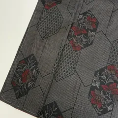 本場大島紬 正絹 一元式 花唐草 亀甲 泥染め 袷 着物MK-1473