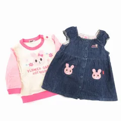 ミキハウス mikihouse ベビー服 2点セット トレーナー ワンピース ひざ丈 ノースリーブ 80 ピンク インディゴブルー /JS