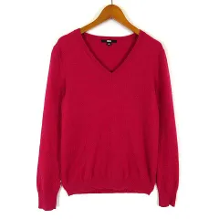 ユニクロ UNIQLO カシミヤ 100％ Vネック セーター ニット 長袖 M レッドピンク