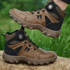 ★安全靴 ダイヤル式安全靴 ハイカット 防水 鋼製先芯入り 作業靴 耐滑 釘踏み抜き防止 耐摩耗 ブラウン