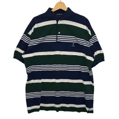 90's vintage 90年代 ヴィンテージ NAUTICA ノーティカ ボーダー柄 ゴルフ刺繍 半袖 ポロシャツ ワンポイント刺繡 オーバーサイズ ビッグシルエット ペルー製 Lサイズ ネイビー ホワイト グリーン