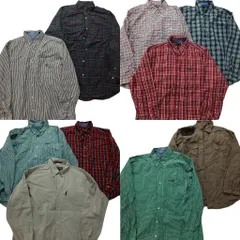 古着卸 まとめ売り チャップス CHAPS 長袖シャツ 10枚セット (メンズ XL ) ストライプ マドラス 無地 ダブルフラップ NB6028