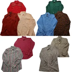 古着卸 まとめ売り 70s 長袖シャツ 10枚セット (メンズ M ) ストライプ ドット ウエスタン 総柄 ダブルフラップ NB6128