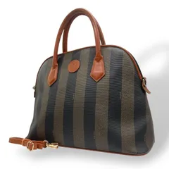 フェンディ FENDI ペカン柄 ボストンバッグ PVC レザー 茶色 カーキ ブラウン ストライプ ハンドバッグ ヴィンテージ B