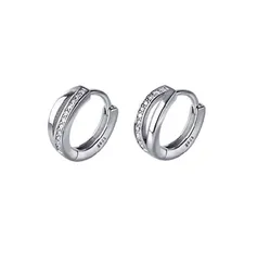 SALE リングピアス　フープピアス　2連　ジルコニア　ループ　 フォーマル　カジュアル　ピアス シルバー シンプル 両耳 アクセサリー