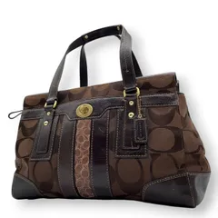 COACH コーチ トートバッグ ハンドバッグ シグネチャー 11072 キャンバス ブラウン レディース ターンロック 肩掛け可 ワンショルダー A4収納可 大容量 通勤 通学 デイリーユース クラシック エレガント 人気モデル クリーニング済み s43