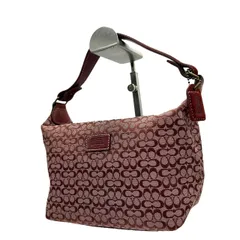 美品 コーチ COACH ショルダーバッグ アクセサリーポーチ ミニシグネチャー ジャガード 赤 レッド キャンバス ハンドバッグ S92