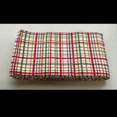 半幅帯　白に格子　赤　緑　リユース品　⑳-④　Half-width obi, white with checkered pattern, red and green, reused item