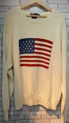 POLO RALPH LAUREN 90s 香港製 星条旗 コットン セーター ニット サイズXL アメリカンカジュアル 