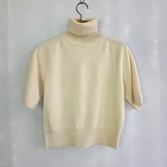 グローブ アイボリー 半袖 タートルネック ニット フリーサイズ