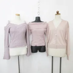 グレイル GRL カーディガン ニット セーター 3枚セット 長袖 半袖 Vネック オフショル フェイクファー ピンク F
