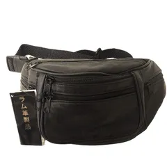 羊革 ラムレザー ウエストポーチ ブラック 本革 ボディバッグ 新品 レザー ウエストポーチ ラム革 本革 メンズ 紳士 レディース 婦人 ユニセックス 男女兼用 ウォーキング ジョギング トレッキング 0109ms