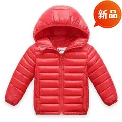 新品 キッズ ダウン風ジャケット M オレンジ 軽量 あったか アウター フード付き 子ども用 男の子 女の子 冬コート