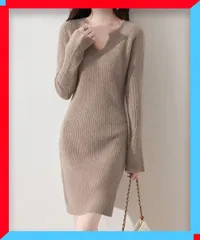 新品 レディース タイトリブニットワンピース キーネック 着やせ おしゃれ きれいめ 重ね着 着回しニットワンピ【送料無料】