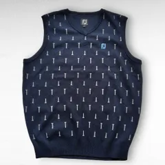 【遊び心あるティー総柄】 秋冬 メンズ 紺 2XL 3L FootJoy フットジョイ ゴルフ Vネック ニットベスト ウール混 大きいサイズ ウォッシャブル