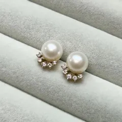 agete アガット あこや真珠 6.5mm K10 ピアス ジルコニア 5粒 パール