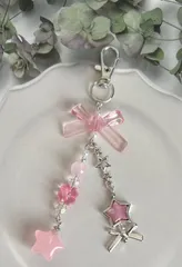 ビーズキーホルダー　ビーズチャーム　クローバー　星　ピンク　韓国