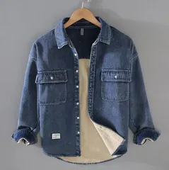 デニムシャツ メンズ シャツ 裏起毛 厚手 裏ボア あったか 防寒 アウター インナー トップス 長袖シャツ カジュアルシャツ 無地 ポケット付